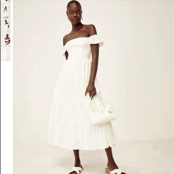 Reformation | Dresses | Reformation Derek Organic Cotton Off Shoulder Tiered  Midi Dress | Poshmark